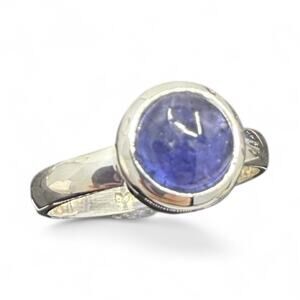 Natural Blue Tanzanite Cabochon Ring 925 Sterling Silver Size 7 Handmade